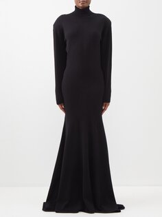 Платье-свитер из кашемира с высоким воротником и расклешенным краем Saint Laurent, черный