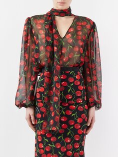 Блузка из шелкового шифона с принтом вишни Dolce &amp; Gabbana, черный