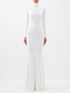 Шерстяное трикотажное платье макси Saint Laurent, белый