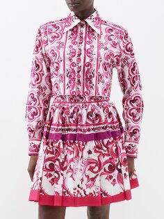 Укороченная рубашка из хлопкового поплина с принтом майолика Dolce &amp; Gabbana, розовый