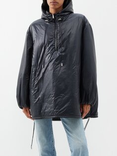 Нейлоновая куртка с вышитым логотипом на полумолнии Saint Laurent, черный