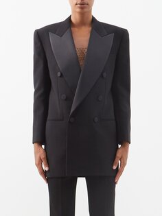 Двубортный шерстяной пиджак-смокинг с атласными лацканами Saint Laurent, черный