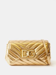 Сумка через плечо из металлизированной кожи с металлической пластинкой-логотипом Dolce &amp; Gabbana, золото