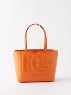 Кожаная сумка-тоут среднего размера с тисненым логотипом Dolce &amp; Gabbana, оранжевый