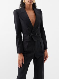 Куртка из смесовой шерсти в укороченную полоску Saint Laurent, черный