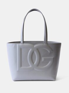 Кожаная сумка-тоут с тисненым логотипом Dolce &amp; Gabbana, серый