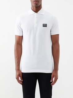 Рубашка-поло из хлопкового пике с бляшкой-логотипом Dolce &amp; Gabbana, белый