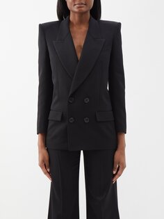 Двубортный пиджак строгого кроя из шерсти Saint Laurent, черный