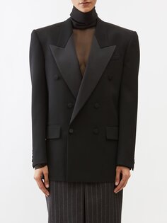 Куртка-смокинг оверсайз из шерстяной ткани de poudre Saint Laurent, черный
