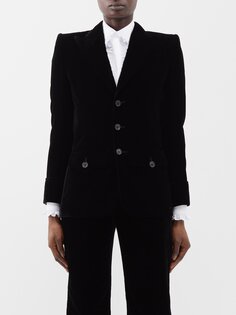 Однобортный бархатный пиджак с карманами и клапанами Saint Laurent, черный
