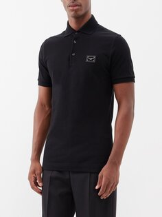 Рубашка-поло из хлопкового пике с бляшкой-логотипом Dolce &amp; Gabbana, черный