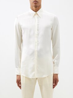 Рубашка из шелкового атласа со скрытой планкой Dolce &amp; Gabbana, белый