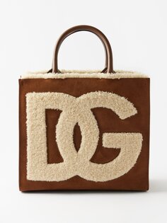 Маленькая сумка-тоут из овчины с тисненым логотипом Dolce &amp; Gabbana, коричневый