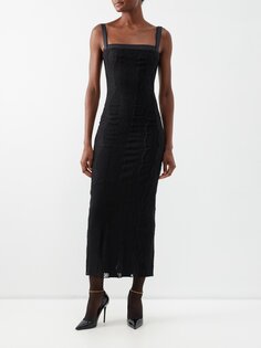 Платье миди из джерси с кружевной отделкой Dolce &amp; Gabbana, черный