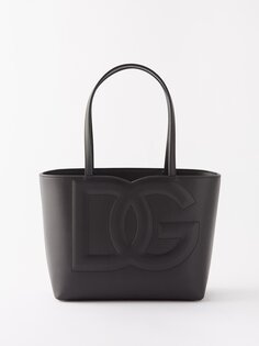 Кожаная сумка-тоут среднего размера с тисненым логотипом Dolce &amp; Gabbana, черный