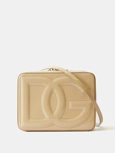 Сумка через плечо из лакированной кожи с тисненым логотипом Dolce &amp; Gabbana, бежевый