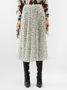 Плиссированная юбка миди из шелкового жоржета в горошек Saint Laurent, белый