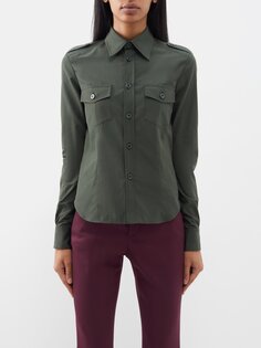 Рубашка из хлопкового твила с острым воротником Saint Laurent, зеленый