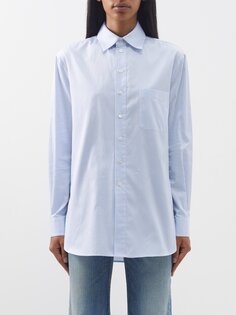 Рубашка из хлопкового поплина в тонкую полоску с заостренным воротником Saint Laurent, синий