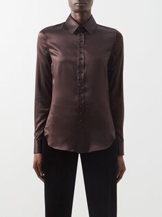 Шелково-атласная рубашка Saint Laurent, коричневый