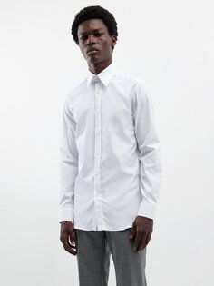 Хлопковая рубашка в полоску с узором «елочка» Dunhill, белый
