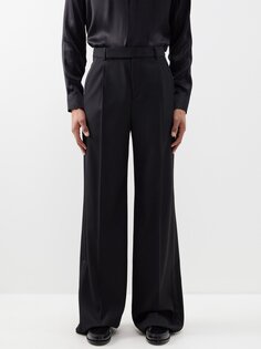 Широкие шерстяные брюки-смокинг с атласными полосками Saint Laurent, черный