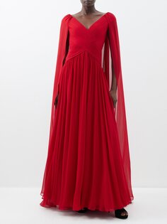 Платье из смесового шелка с кейпом на спине Elie Saab, красный