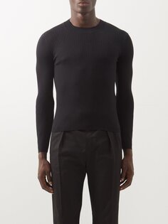 Свитер из смесовой шерсти в рубчик с круглым вырезом Saint Laurent, черный