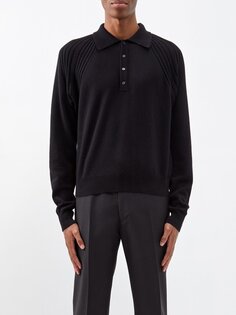 Кашемировая рубашка-поло с рукавами реглан Saint Laurent, черный