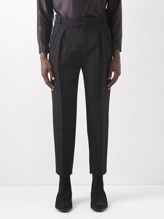 Плиссированные брюки из шерстяного твила Saint Laurent, черный