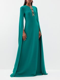 Платье из крепа с бантом и накидкой Elie Saab, зеленый