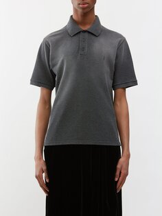 Рубашка-поло из пике с вышивкой логотипа Saint Laurent, серый