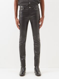 Узкие кожаные брюки Saint Laurent, черный
