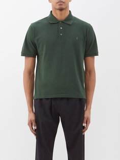 Рубашка-поло из хлопкового пике с вышитым логотипом Saint Laurent, зеленый