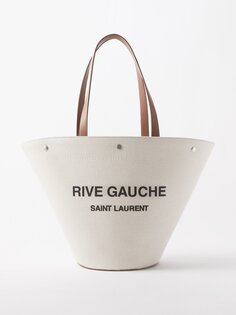 Холщовая сумка-тоут rive gauche с кожаной отделкой Saint Laurent, бежевый