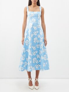 Платье миди shilow из тафты с цветочным принтом Emilia Wickstead, синий