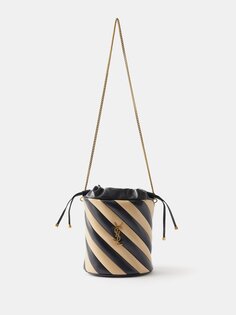 Стеганая кожаная сумка-ведро alix в полоску Saint Laurent, черный