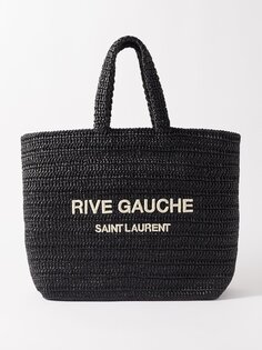 Сумка-тоут rive gauche из рафии Saint Laurent, черный