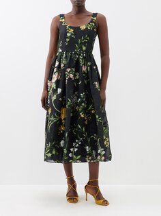 Платье миди из органзы fil-coupe с цветочным принтом Erdem, черный