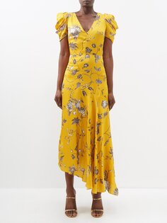 Атласное платье с цветочным принтом Erdem, желтый