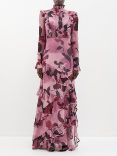 Платье evelyn из вуали с цветочным принтом и оборками Erdem, розовый
