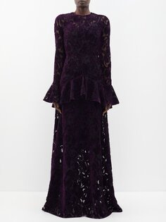 Платье из бархата и сетки с цветочным принтом Erdem, фиолетовый