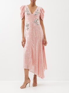 Асимметричное платье с пайетками, украшенное кристаллами Erdem, розовый