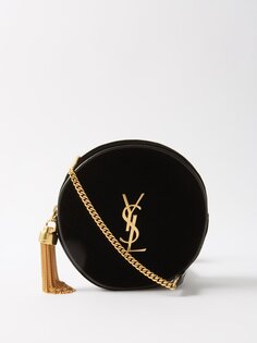 Круглая бархатная поясная сумка из винила Saint Laurent, черный