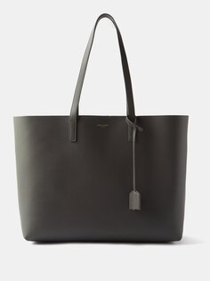 Кожаная сумка-тоут с логотипом Saint Laurent, серый