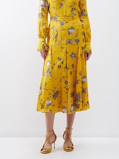 Атласная юбка миди с цветочным принтом Erdem, желтый