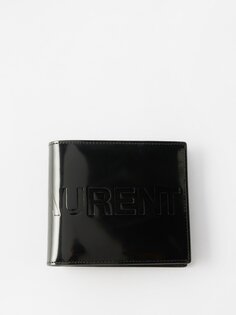 Двойной кошелек из лакированной кожи с тисненым логотипом Saint Laurent, черный