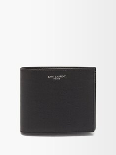 Складной кожаный кошелек с логотипом Saint Laurent, черный