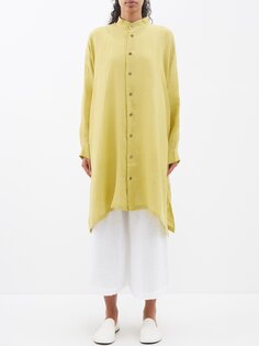 Льняная рубашка с воротником-стойкой и платочным краем Eskandar, желтый