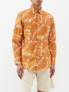 Рубашка из хлопка с цветочным принтом Etro, оранжевый